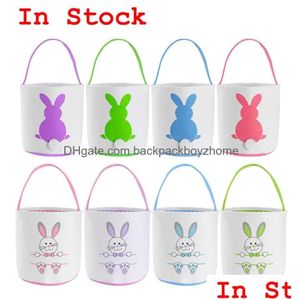 Party Favor Wholesale Easter Basket Festive Cute Bunny Ear Bucket Creative Candy Presentväska Easters Rabbit Egg Tygväskor med svans 27 ST DHFH6