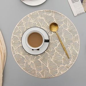 Tischsets 1PCS Runde Tischsets Restaurant Hohl PVC Dekoration Mahlzeit Matte Anti-Dining Line Steak Platte Pad Ginkgo Gold