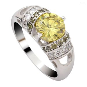 Pierścienie klastra hainon srebrny kolor zaręczynowy żółty sześcienna cyrkonia biżuteria dla kobiet kocha bague anilos mujer dystrybucja prezentów