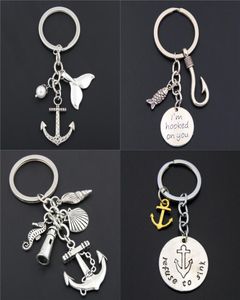 Fish Hook Fishing Keychains Beach Fish Keyring Anchor Lighthouse Charms Summer Jewelry Gift1599405