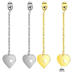 Lampadario pendente nuovo personalizzato oro acciaio inossidabile donna cuore cavo goccia lunga nappa ciondola orecchino a prova di allergia Earr Dhdvd