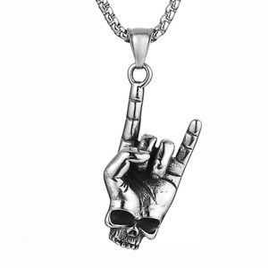 Hip Hop Wolf Tide Street Hand Charm Rock Love You Gesture Titanium Steel Naszyjnik Moda Osobowość Czaszka Wisior Bling Party Hip Hop Biżuteria