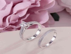 100 Real 925 Silver Rings for Women Simple Double Stackable Fine Jewelry Bridal Set Ring Wedding Engagement Accessory9072856