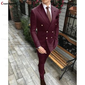 Suits Classic White Mens Suit Peak Lapel Slim Fit Evening Wedding Best Man Groom Tuxedo 2st Fashion Prom Business Blazer Pants Set