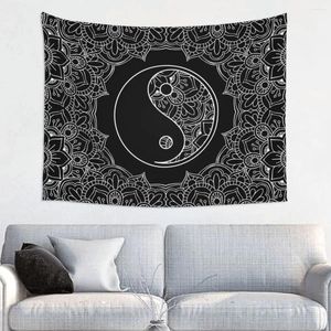 Tapisseries anpassade hippie yin yang symbol i svartvitt tapestry vägg hängande rum dekor meditation sovrum dekoration