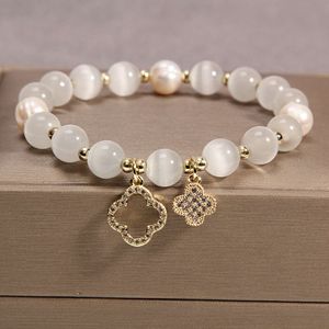 Projektant Bransoletka Van Clover Projektant Koreańskie białe koty Kryształowa bransoletka pojedyncza pierścień panie słodkowodne perłowe mikro biżuterię Prezent biżuterii