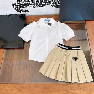 Kids girls summer two pcs tutu sets fashion summer pleated skirts with white cotton short sleeves T shirts baby girl designer clothes outfits