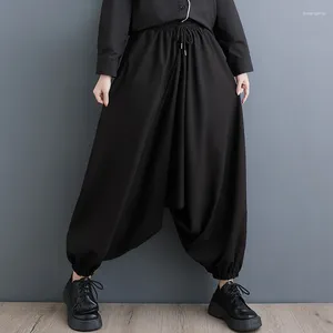 Pantaloni da donna stile giapponese a vita alta nero scuro chic primavera casual cavallo appeso moda di strada donna gamba larga ampia Harem