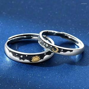 Cluster Rings 2 PCS/Set Couple For Women Sun Moon Dolphin Wings Electrocardiogram Cross Matching Jewelry Finger Open Ring