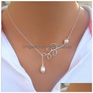 Pendant Necklaces Pearl Leaf Pendants Necklaces For Women Fine Jewelry Fashion Sier Plating Lady Party Dress Charms Infinity Chain Cho Dhjpd