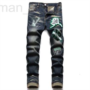 Jeans masculinos designer verão rua mens jeans impresso calças de algodão juventude moda apertada cintura média casual