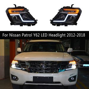 Främre lampan för Nissan Patrol Y62 LED-strålkastare 12-18 DRL DAGTIME Running Light Streamer Turn Signal High Beam Angel Eye Projector Lens