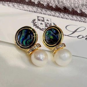 Orecchini a bottone con perla classica da donna con conchiglia di abalone, regalo unico per l'anniversario