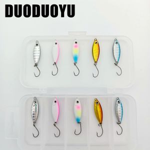 Iscas Duoduoyu 10PCS + 1Box / Lot Pequenos Jigs Shore Cast Isca de Pesca 3g 5.5g Metal Jigging Artificial Hard Bait Fishing Acessórios