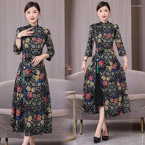 Vestidos casuais primavera e outono 2024 estilo étnico qipao high end chinês retro senhoras moda mãe vestido impresso cheongsam z4738