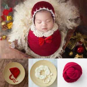 Ställ in nyfödda fotograferingskläder virkning julhatt+sjal+wrap 3st/set studio baby foto rekvisita tillbehör spädbarn nyfödd gåva
