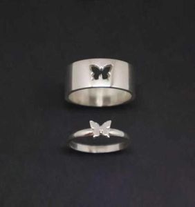 Parringar Butterfly Matchande ringar för kvinnor Män Bröllopsuppsättning Löfte Ring för älskare Matchande Gold Silver Color Rings Q07081307450