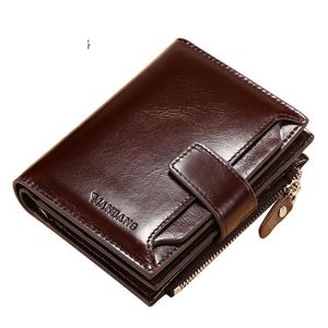 Wallets Man Short Genuine Leather Card Holder Snap Purse Folding Designer Coin Bag Male232u