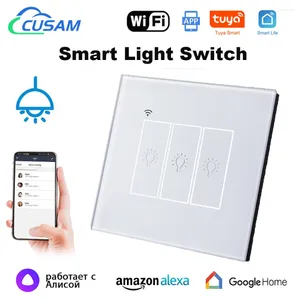 Controle Home Inteligente Tuya Life UE Wifi 1/2/3 Gang 10A Interruptor de luz Painel de toque de tela de vidro Interruptores de parede sem fio com Alexa Google Siri