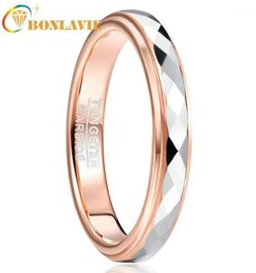 Alyanslar Bonlavie 4mm genişliğinde tungsten karbür halka yüzey cilalı eşkenar eşyalı parti gül altın kaplama yan adım erkekler ring19438767