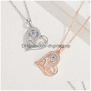 Pendant Necklaces Mom Necklaces 100% S925 Sterling Sier Luxury Crystal Rhinestone Love Heart Letter Pendant With Link Chain White Rose Dh1Lr