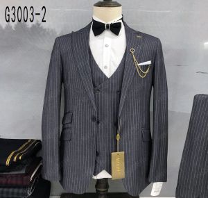 Suits Blue Striped Suit Men Slim Fit Fashion Blazer Vest Pants 3 Pieces Set Formal Business Wedding Dinner Mens Suits Tuxedos for Men