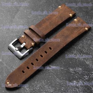 Assista Bandas Cabeça Camada Couro Macio Vintage Banda De Couro Retro Estilo 18 19 20 22mm Couro Homens Brown Pulseira T240227