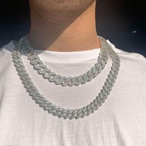 Fashion Design Sier 3Rows 16 Inches Wide Set Moissanite Diamond Necklace Cuban Link Chain For Mans