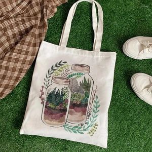 Sacolas de compras Bolsa de lona flor planta ecológica reutilizável bolsa de ombro dobrável bolsa feminina.