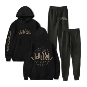 Jelly Roll Backroad Bop Tour 2 Piece Set Tracksuit Men Hooded Sweatshirt+Pants Sportwear Suit Ropa Hombre Casual Men kläder