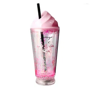 Water Bottles 400ml Plastic Bottle With Straw Cute Bird Gel Ice Cup For Girls Drink Items