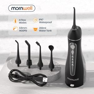 Mornwell F18 Portable Oral Irrigator With Travel Bag Water Flosser laddningsbara 5 Munstycken Vattenstråle 200 ml Vattentankvattentät 240219