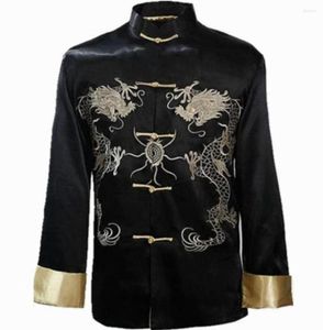 Men039s Jackets Fashion Black Chinese Men39s Embroidery Kungfu Jacket Coat Dragon M XL XXXL Whole Retail M10113720098