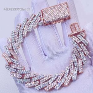 Iced Out Sterling Sier Moissanite Chain: Luxurious 16Mm Rose Gold Cuban Link Necklace For Ultimate Glamour