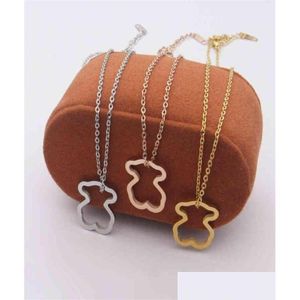 Pendant Necklaces Steel Jewelry Hollowed Out Smooth Bear Necklace Net Red Women039S Simple Rose Gold Necklacefor Party Jewels271K60796 Dhmf2
