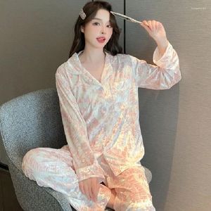 Kvinnors sömnkläder high-end höst vårguld sammet loungewear cardigan långärmad pyjamas kostym kvinnor söt enkel baggy mjuk hem