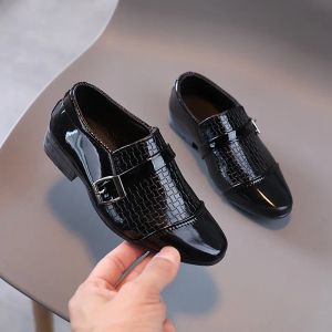 Кроссовки для мальчиков кожаная обувь 2022 весна осень детские выступления Мэри Джейнс обувь для вечеринки свадебные шоу сплошные черные туфли
