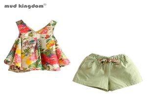 Mudkingdom Floral Girls Outfits Summer Holiday Flower Girl Sleeveless Blouse and Short Set Kids Clothing Suit Children 2108042148256