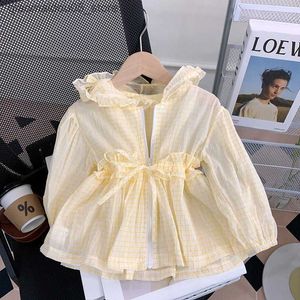 Rash Guard Shirts Mid length girls sunscreen suit summer thin plaid hooded jacket 2023 new childrens breathable ultra-thin air-conditioned shirt Q240227