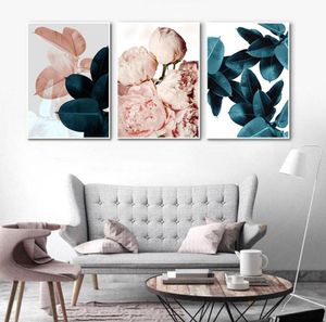 Modern Pink Flowers green plants Wall Poster print on canvas painting abstract painting wall art pictures for Living Room home6404281