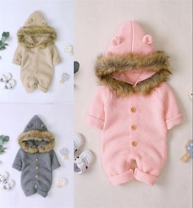 Baby rompers stickade kläder hösten långärmad nyfödda pojkar flickor huva barn jumpsuits fasta småbarn barn playsuits topp 99379934