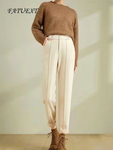 Capris Kayıtlı Yün Pantolon Kadınlar İçin Sonbahar Kış Yüksek Bel Harem Pantolonlar Bayanlar Tice Sıcak Kalem Pantolon Günlük Kore Takım Pantolon