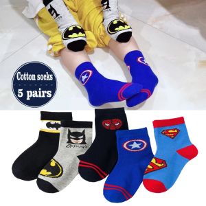 Skarpetki 5 Pairs Baby Boys Winter Socks Spiderman Kids Jumn Dzieci Krótkie skarpetki Bawełny oddychający kreskówka ciepłe podłogi