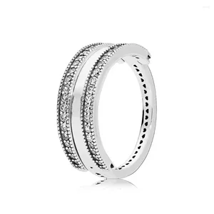 Klaster pierścionków Autentyczny 925 Sterling Srebrny Serca Fashion Pierścień dla kobiet Prezent DIY Jewelry