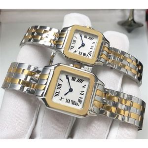 Prostokątne damskie zegarek Para Złote zegarki Wysokiej jakości Panthere 22 27 mm Square Watch Prezent Klasyczny wodoodporny sport Montre Luxe U1 Złoty srebrny kolor XB017 B4