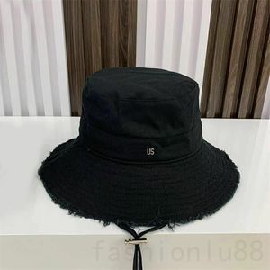 Womens designer hat with drawstring adjustable frayed brim letter casquette solid color cotton lining wear comfortable luxury bucket hats le bob PJ027 C4
