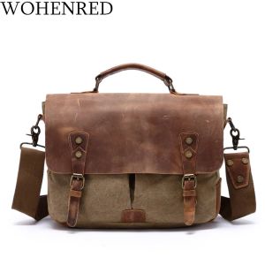 Ryggsäck män väska casual canvas arbetskontor portfölj affärsväska manlig stor bärbar läder axel crossbody laptop school satchel