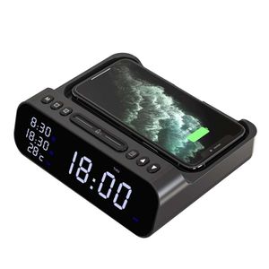 Kommunikation Digital Alarm Clock Wireless 30W Temperaturtestare USB C Laddningsstation för iPhone Samsung Xiaomi