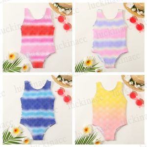 Trendy Girls Swimsuits Toddler Kids One-Pieces Swimwears Children Bikini Summer Full Letter Printed Beach Pool Sport Bathing Neckline Swimsuit