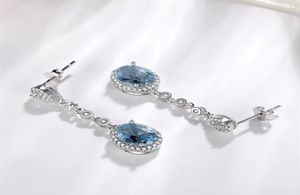 Blue Sapphire Topaz Earring for Women 925 Silver Bizuteria Gemstone aretes de mujer oorbellen Drop Girl orecchini 2106168439208